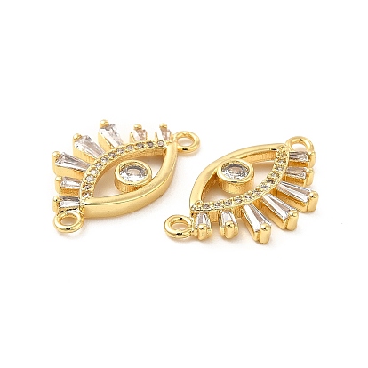 Rack Plating Brass Pave Clear Cubic Zirconia Connector Charms, Eye Links, Cadmium Free & Lead Free, Long-Lasting Plated