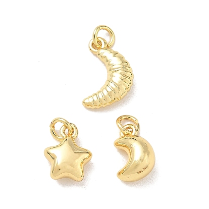 Brass Charms, Star and Moon Charms, Real 18K Gold Plated