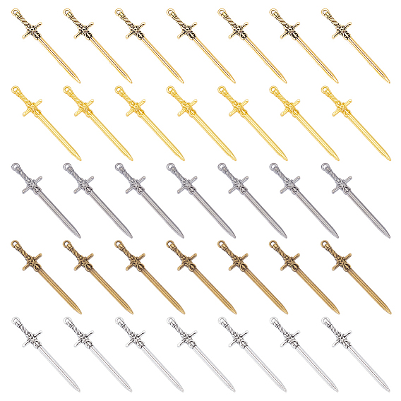 60 шт 5 цвета подвески из сплава в тибетском стиле, меч