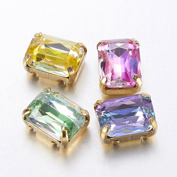 Шить на горный хрусталь, многожильных ссылки, имитация австрийский хрусталь, k 9 стеклянный страз, с настройками латуни, аксессуары для одежды, граненые, прямоугольные, золотые