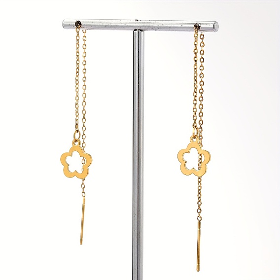 201 Stainless Steel Ear Thread for Women, Hollow Flower