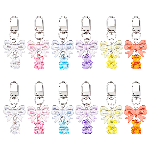 12 шт. 6 Цветные акриловые подвесные украшения в виде медведя и банта, с поворотными застежками сплава