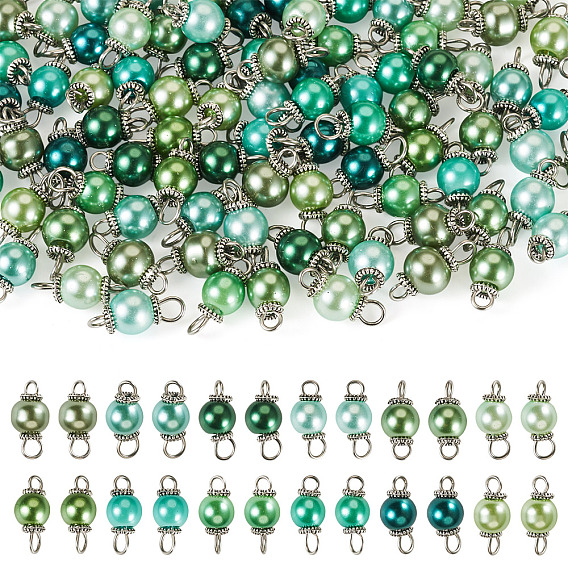 110 шт 11 цвета стеклянные перламутровые круглые соединительные подвески, с 304 фурнитурой из нержавеющей стали, старинное серебро и цвет нержавеющей стали