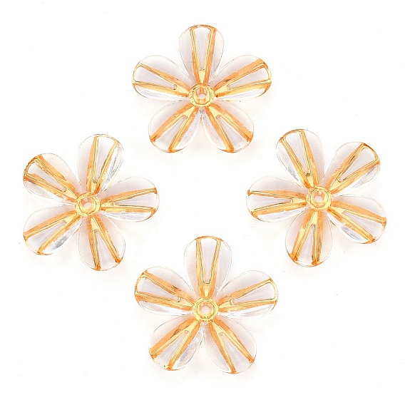 Прозрачные акриловые бусины, золотой металл обвитыми, цветы