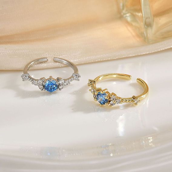 Открытые кольца-манжеты из латуни с микропаве из прозрачных кубических цирконий для женщин, цветок