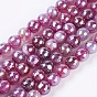 Natural Striped Agate/Banded Agate Beads Strands, Pearl Luster Plated, Faceted, Round