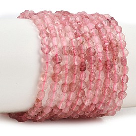 Natural Strawberry Quartz Beads Strands, Faceted, Flat Round
