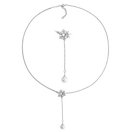 Flocon de neige de noël avec pendentif pampille perle collier lariat, 925 bijoux en argent sterling pour femmes