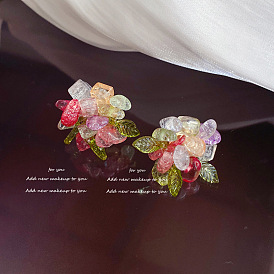 Ambilight colorful stone flower dew earrings exquisite niche exquisite sense earrings female Sen series sweet wind ear accessories
