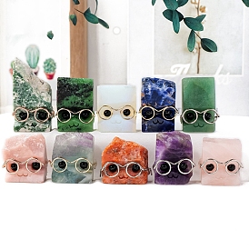Natural & Synthetic Gemstone Hedgehog Display Decorations, with Glasses, Home Office Decoration
