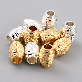 Brass Beads, Long-Lasting Plated, Barrel with Flower