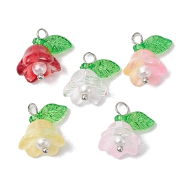 Mixed Color Glass Pearl & Acrylic Charms, Lily Flower