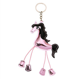 Pink Unicorn Keychain with Colorful PU Horse Animal Pendant for Bags and Accessories