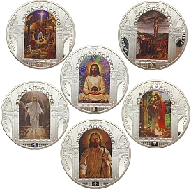 Плоские круглые памятные монеты из стали Иисуса, счастливые монеты на пасху, с защитным чехлом