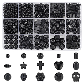 Наборы бусин из окрашенной синтетической бирюзы и натурального обсидиана, разнообразные