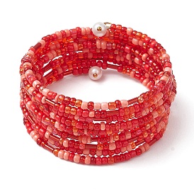 Glass Seed Beaded Multilayer Wrap Bangles for Women, with Round Shell Pearl Charms