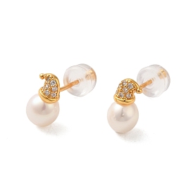 Sterling Silver Studs Earrings, with Natural Pearl,  Cubic Zirconia, Jewely for Women