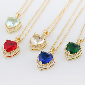Colorful Heart-shaped Necklace with Zircon Pendant for Women in European and American Style