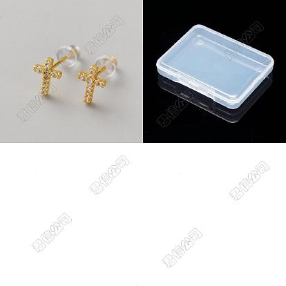 2 pares de pendientes de botón de latón con micro pavé de circonita cúbica transparente para mujer, cruzar