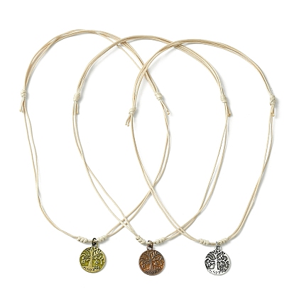 3 piezas 3 conjunto de collares con colgante de árbol de la vida esmaltado de aleación de color, collares ajustables de poliéster encerado