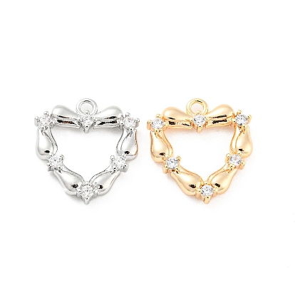 Brass Micro Pave Cubic Zirconia Pendants, Cadmium Free & Nickel Free & Lead Free, Heart