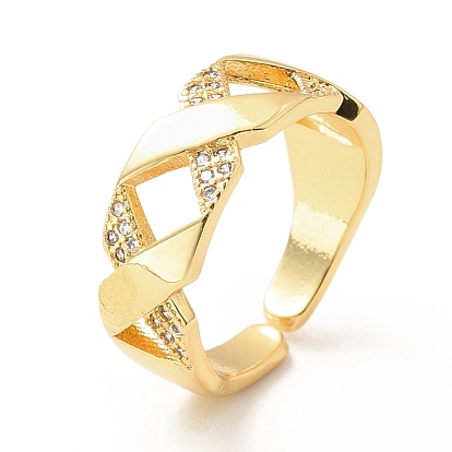 Cubic Zirconia Rhombus Open Cuff Ring, Real 18K Gold Plated Brass Jewelry for Women, Lead Free & Cadmium Free
