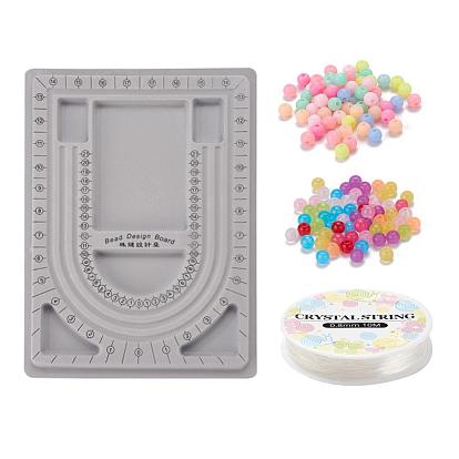 Пластиковые бусины для дизайна ожерелья, стекаться, прямоугольные, с круглыми непрозрачными акриловыми бусинами, Эластичная кристальная нить, для изготовления ювелирных изделий своими руками