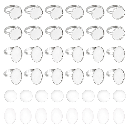 Набор для самостоятельного изготовления колец-куполов, включая 304 кольцевые компоненты из нержавеющей стали, Кабошоны из стекла