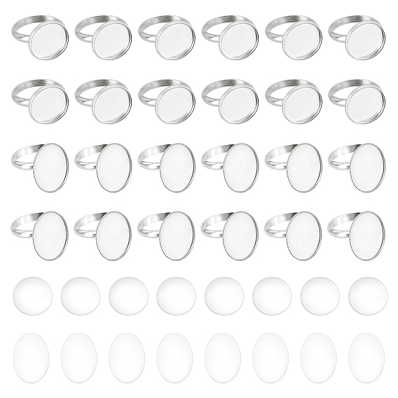 Набор для самостоятельного изготовления колец-куполов, включая 304 кольцевые компоненты из нержавеющей стали, Кабошоны из стекла