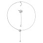 Christmas Snowflake with Pearl Tassel Pendant Lariat Necklace, 925 Sterling Silver Jewelry for Women