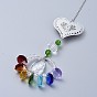 Crystals Chandelier Suncatchers Prisms Chakra Hanging Pendant, with Iron Cable Chains, Glass Beads, Glass Rhinestone and Brass Pendants, Heart with Teardrop