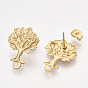 304 Stainless Steel Stud Earring Findings, with Loop and Ear Nuts/Earring Backs, Tree