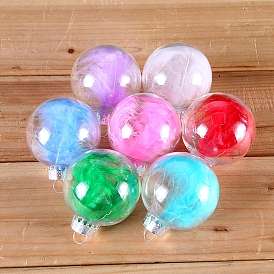 Round Feather Ball Pendant Decorations, with Clear PET Plastic Dome and Alloy Findings, for Party Home Hanging Ornament