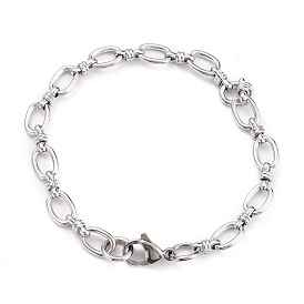 304 Stainless Steel Oval Link Chain Bracelets, with Lobster Claw Clasps