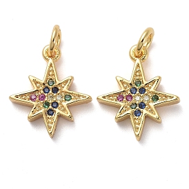 Латунные микро-паве красочные кубические циркониевые подвески, с прыжковых колец, звезда