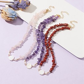 Natural Mixed Gemstone & Pearl & Shell Beaded Chains Necklace