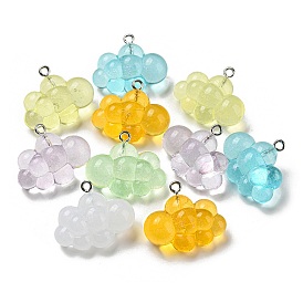 Transparent Resin Pendants, Glitter Cloud Charms with Platinum Plated Iron Loops