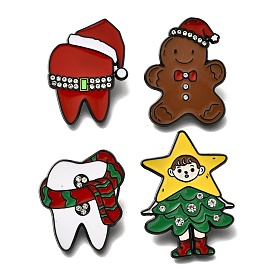 Christmas Theme Enamel Pins, Alloy Rhinestone Brooches for Backpack Clothes