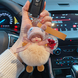 Adorable Keychain with Creative Otter Rabbit Fur Eternal Flower Decoration - Perfect for Car, Bag or Gift!