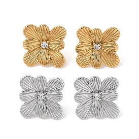 304 Stainless Steel Inlay Rhinestone Stud Earrings, for Women, PVD Vacuum Plating, Flower