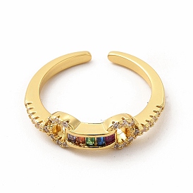 Anillo de puño abierto con rectángulo de circonita cúbica, joyas de latón dorado para mujer