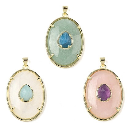 Природных драгоценных камней подвески, овальные подвески с латунной оправой, золотые