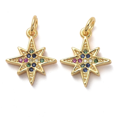 Латунные микро-паве красочные кубические циркониевые подвески, с прыжковых колец, звезда