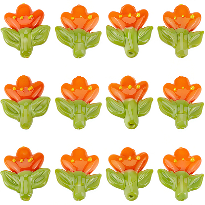 12 бусины лэмпворк ручной работы, тюльпан