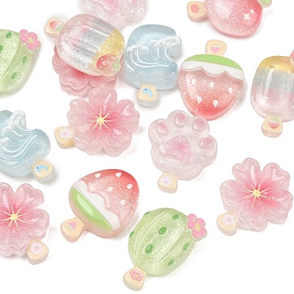 Cabujones de imitación de alimentos impresos en resina transparente, paleta, con polvo del brillo