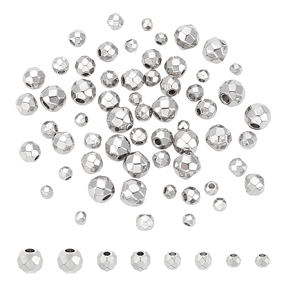 60 шт 4 стили 304 бусины из нержавеющей стали, круглые, алмазная огранка