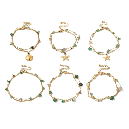 Летние пляжные самородки из натурального агата (окрашенные и нагретые), многожильные браслеты, ионное покрытие (IP) 304 браслеты из нержавеющей стали для женщин