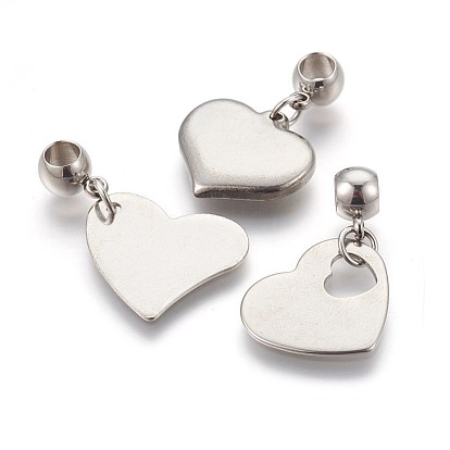 304 Stainless Steel European Dangle Charms Sets, Large Hole Beads, Heart