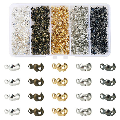 500 pcs 5 couleurs pointes de perles de fer, calotte se termine, couverture de noeud à clapet