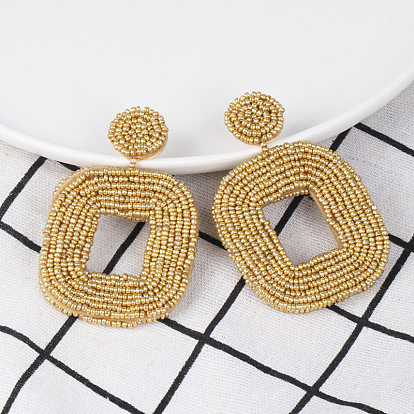 Boho Geometric Double-Sided Beaded Earrings with Handmade Ethnic Flair